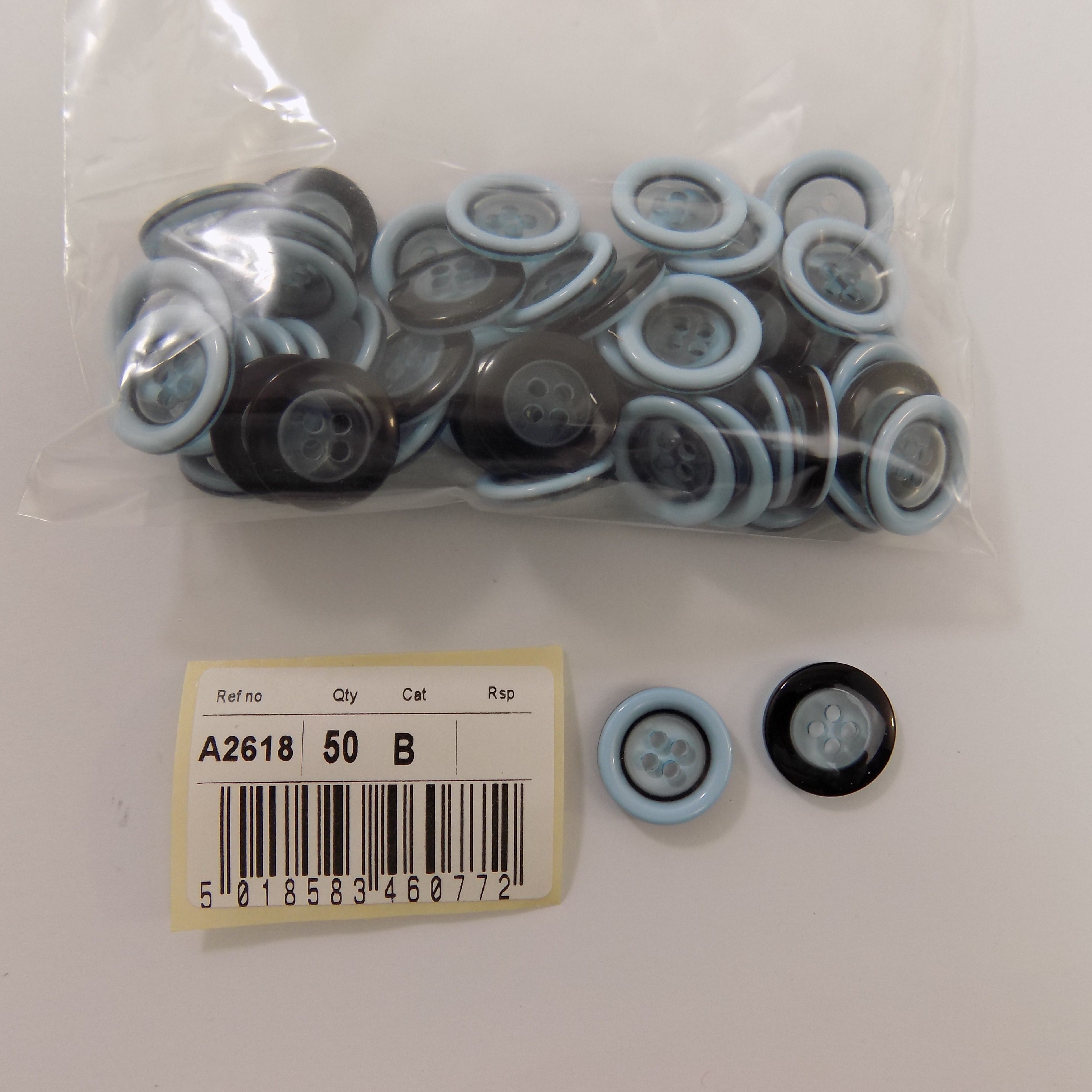 S2618  **SEHLBACH B BUTTON RAISED RIM BLUE PK50