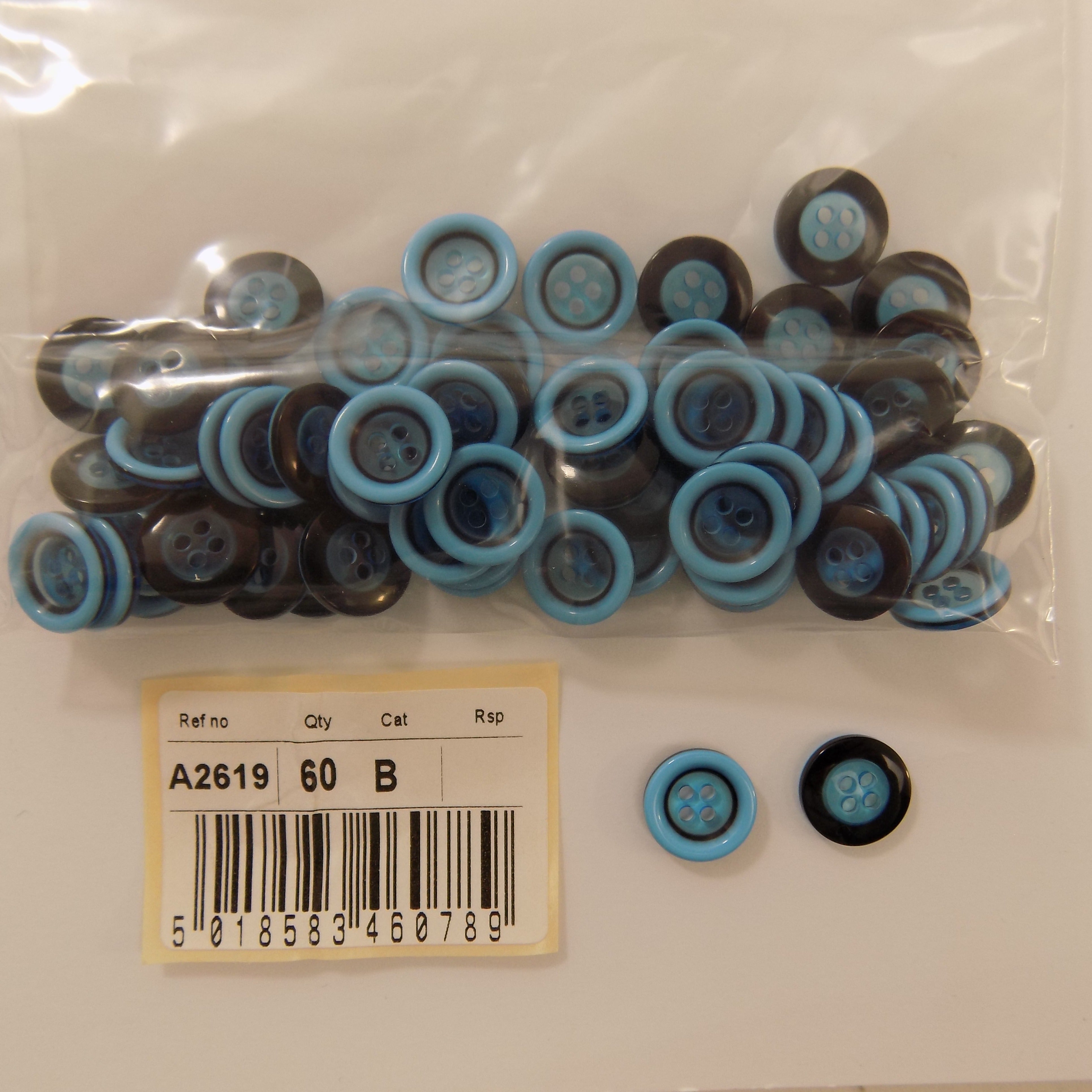 S2619  **SEHLBACH B BUTTON RAISED RIM TURQUOISE PK60