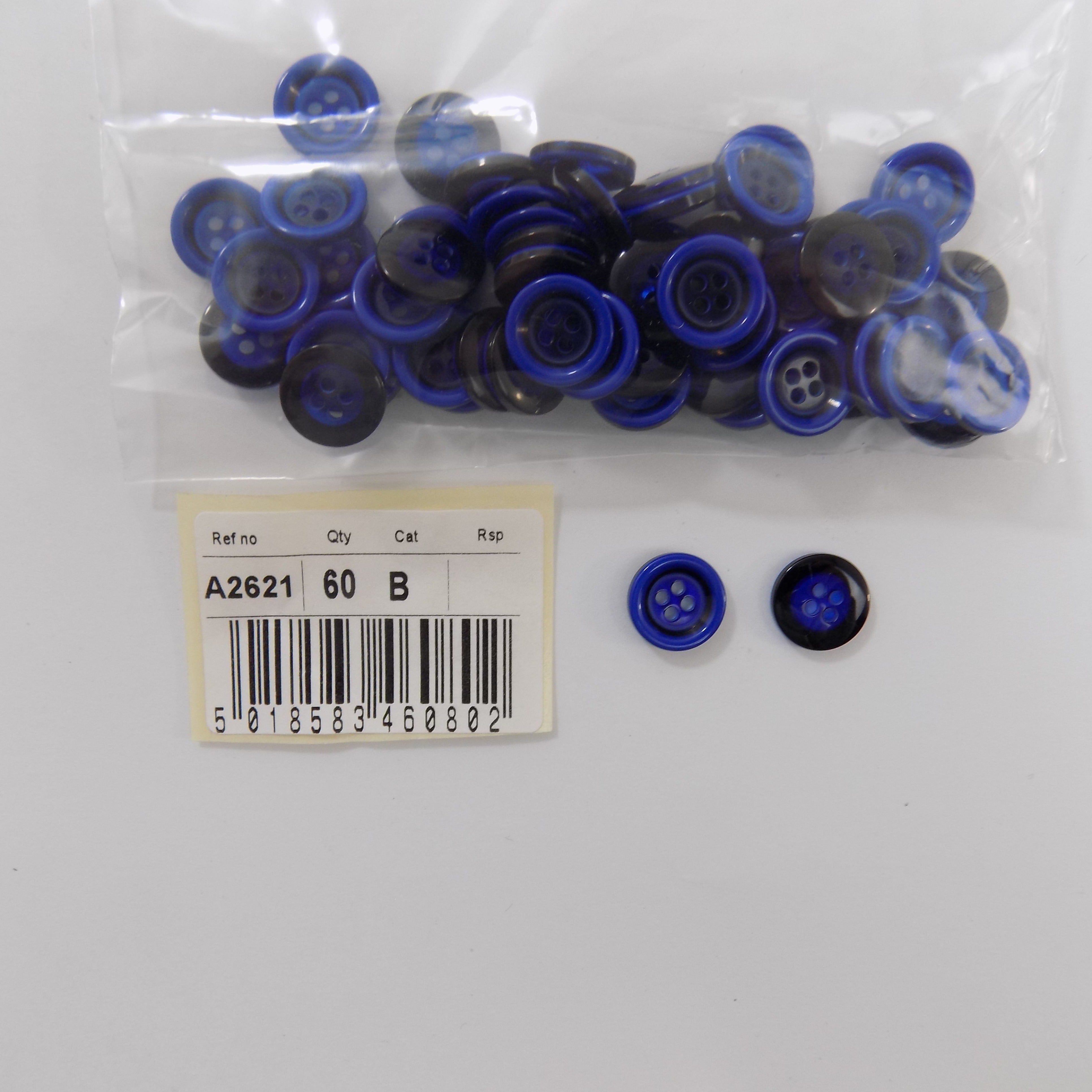 S2621  **SEHLBACH B BUTTON RAISED RIM ROYAL BLUE PK60