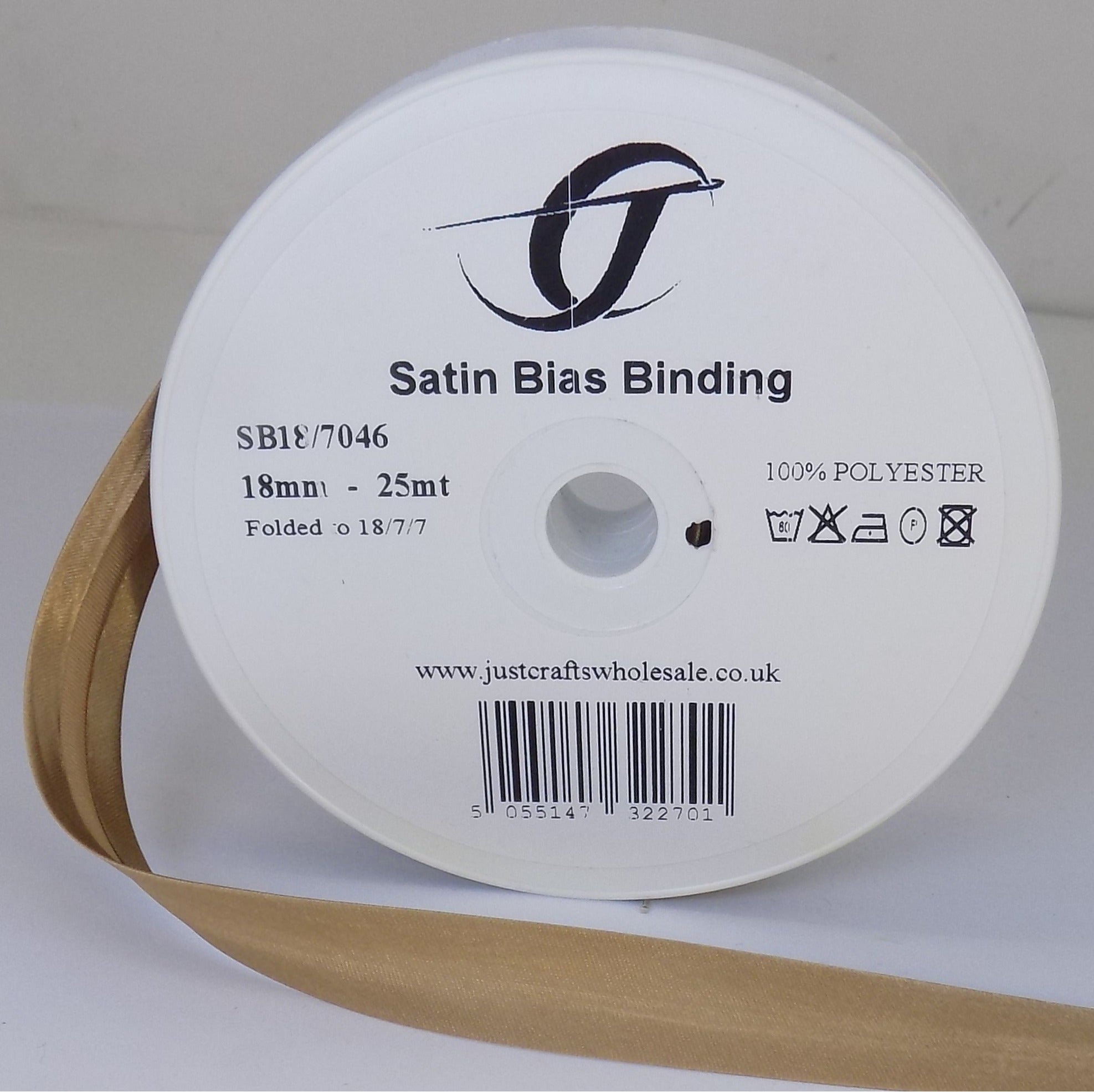 SB18-7046 **SATIN BIAS BINDING 18MM 7046 DARK ECRU