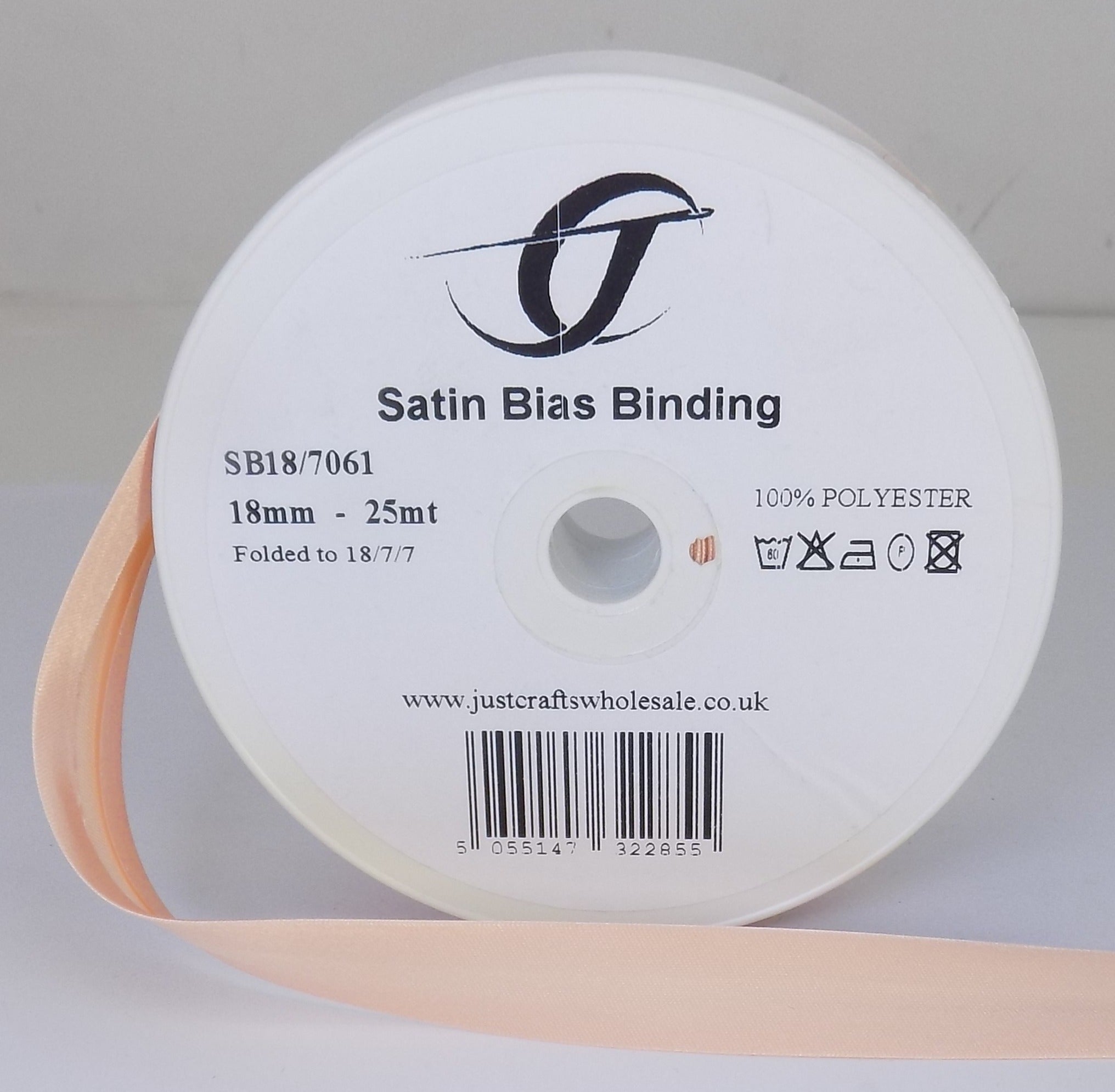SB18-7061 **SATIN BIAS BINDING 18MM 7061 SOFT PEACH
