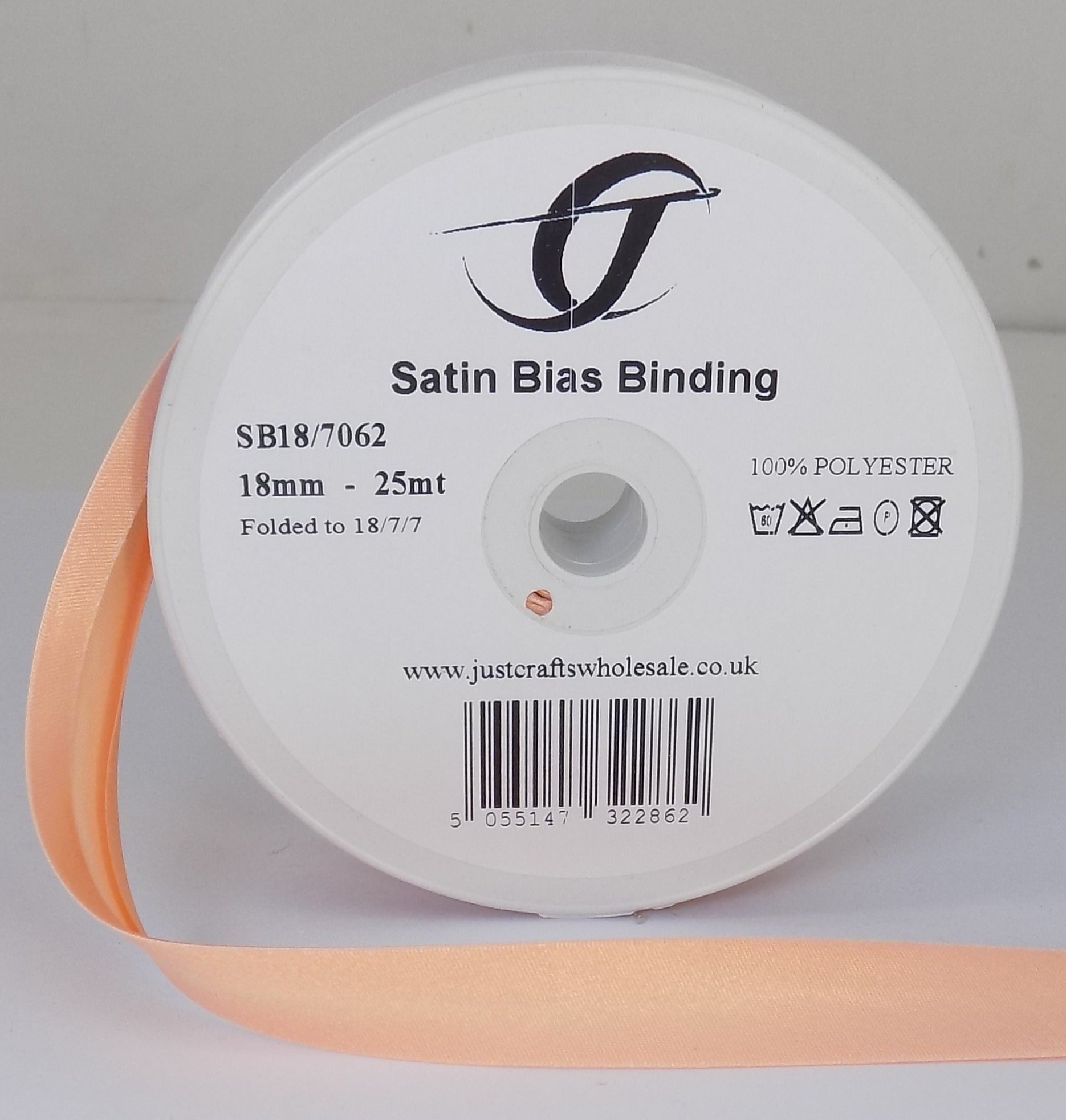 SB18-7062 **SATIN BIAS BINDING 18MM 7062 PEACH