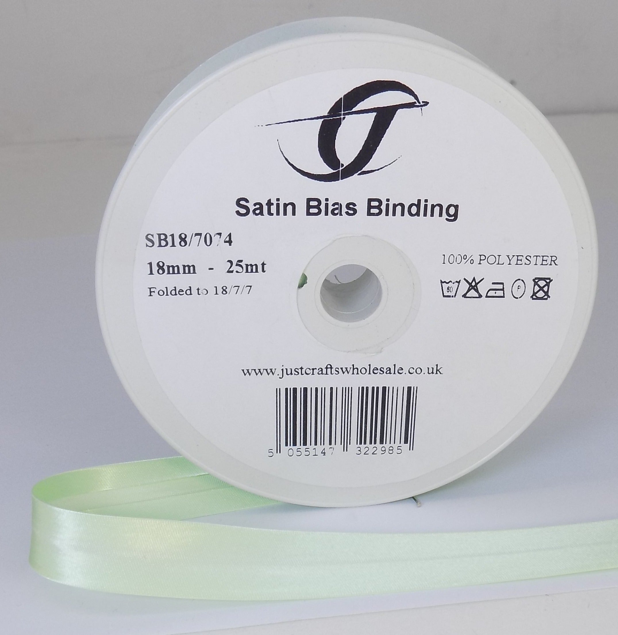 SB18-7074 **SATIN BIAS BINDING 18MM 7074 PASTEL GREEN