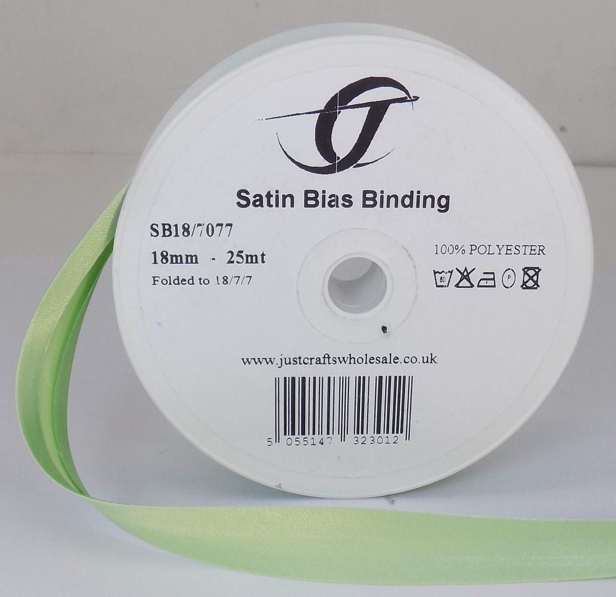 SB18-7077 **SATIN BIAS BINDING 18MM 7077 LIME