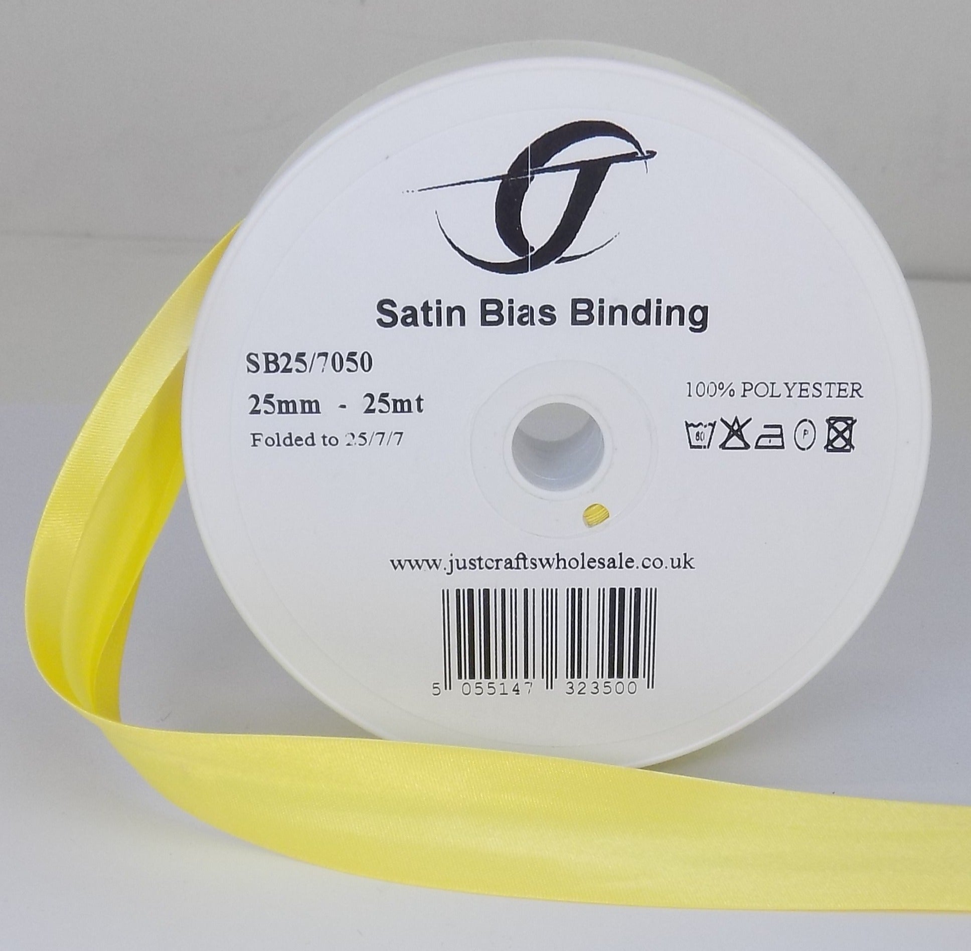SB25-7050 **SATIN BIAS BINDING 25MM 7050 LEMON