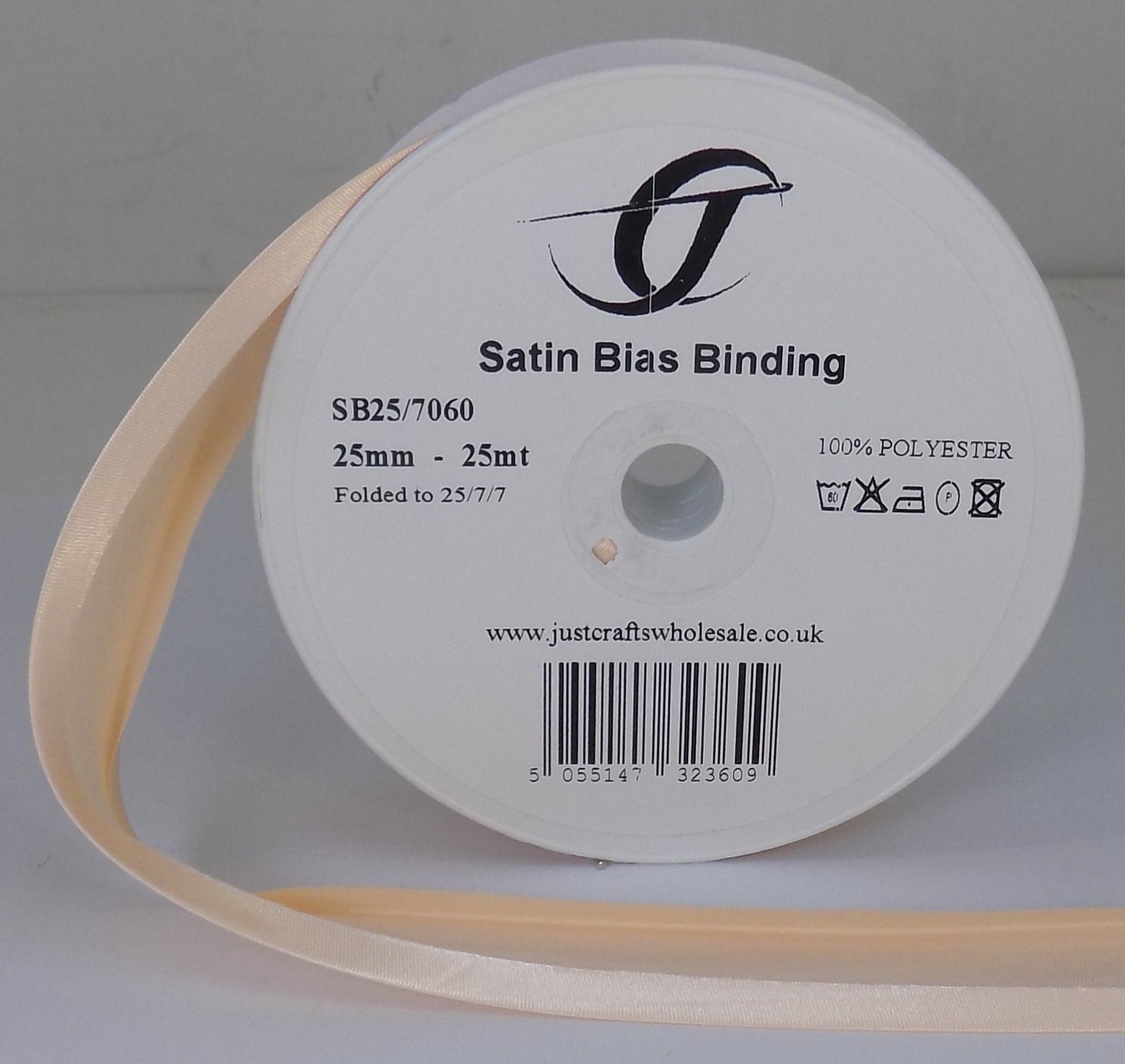 SB25-7060 **SATIN BIAS BINDING 25MM 7060 PETAL PEACH