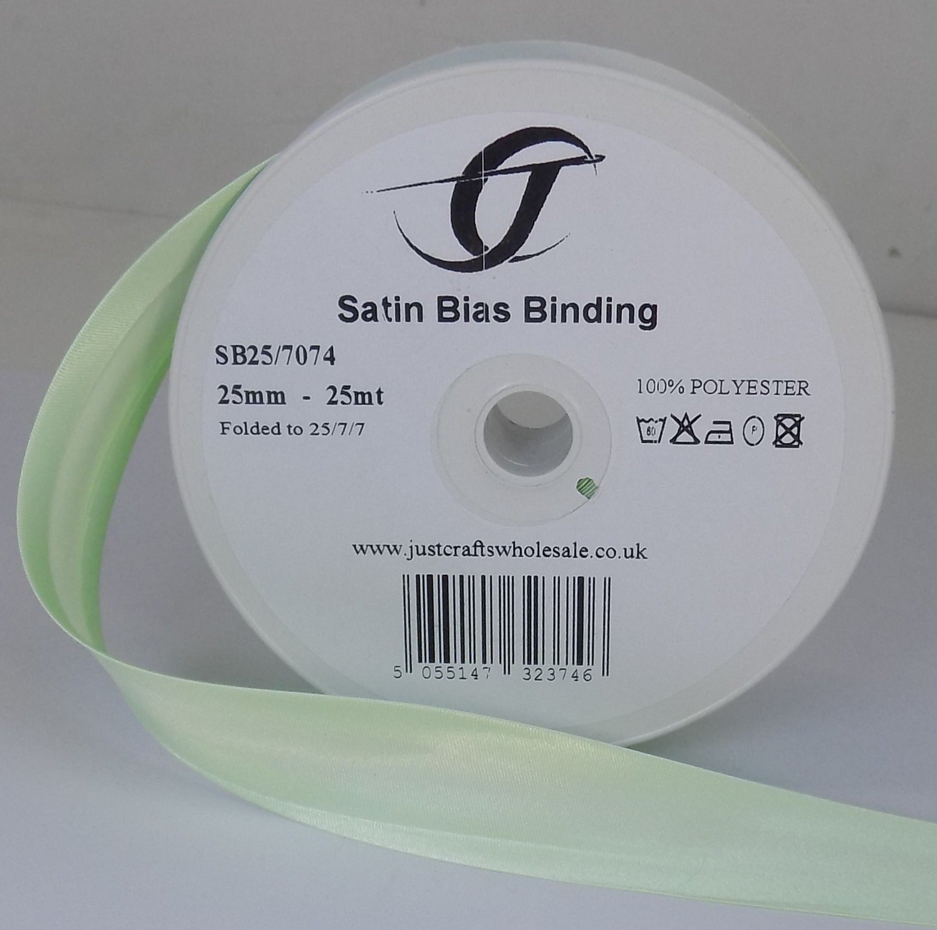 SB25-7074 **SATIN BIAS BINDING 25MM 7074 PASTEL GREEN