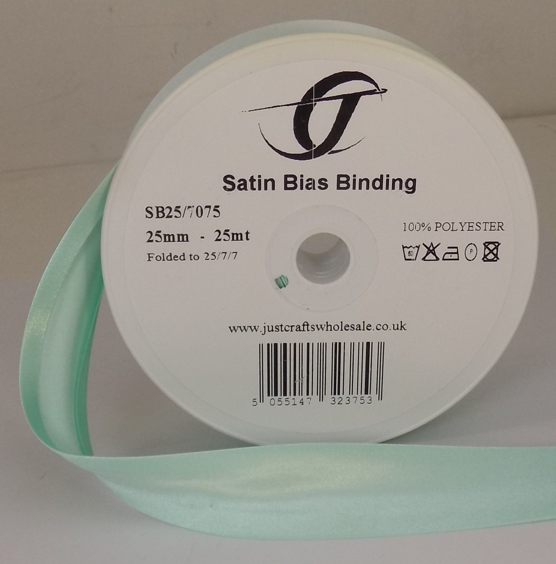 SB25-7075 **SATIN BIAS BINDING 25MM 7075 AQUA