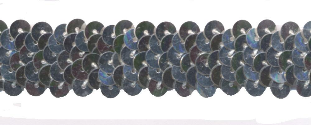 SF801-S - ELASTICATED SEQUIN TRIM 2cm - SILVER