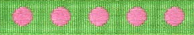 SR1208-10-05 - SUPER RIBBON DOTS 10mm 05 PINK DOTS ON A GREEN BACKGROUND