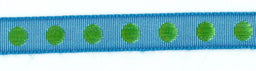 SR1208-10-06 - SUPER RIBBON DOTS 10mm 06 GREEN DOTS ON A BLUE BACKGROUND
