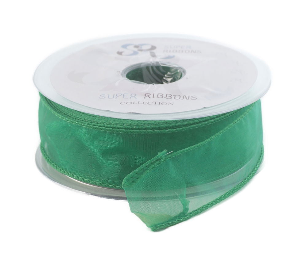 SR1209-32-587 - SUPER RIBBON PLAIN ORGANZA WIRED EDGE 32mm 587 GREEN