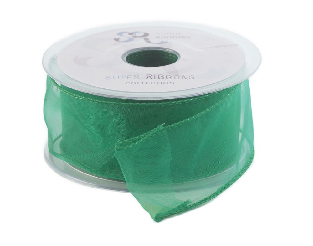SR1209-50-587 - SUPER RIBBON PLAIN ORGANZA WIRED EDGE 50mm 587 GREEN