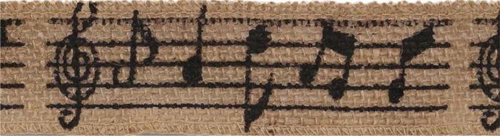 SR1505-38-NAT - SUPER RIBBON MUSIC NOTES 38mm NATURAL HESSIAN