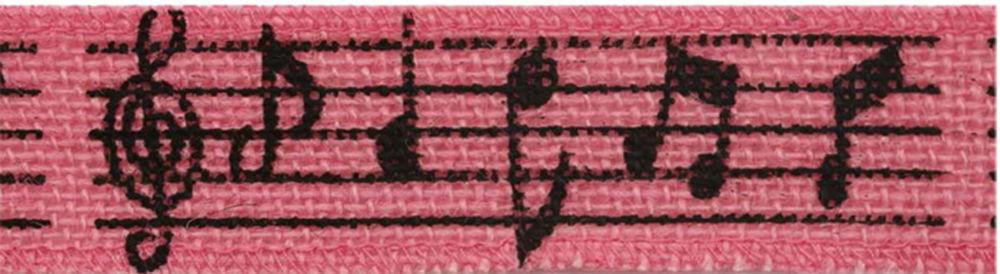 SR1505-38-PINK - SUPER RIBBON MUSIC NOTES 38mm PINK HESSIAN
