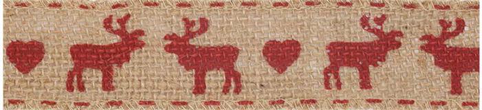 SR1506-38-NWE - SUPER RIBBON WIRED EDGE 38mm NATURAL WITH DEER & LOVE HEART