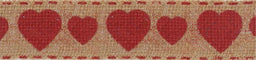 SR1507-38-HWE - SUPER RIBBON WIRED EDGE 38mm NATURAL WITH LOVE HEART PRINT