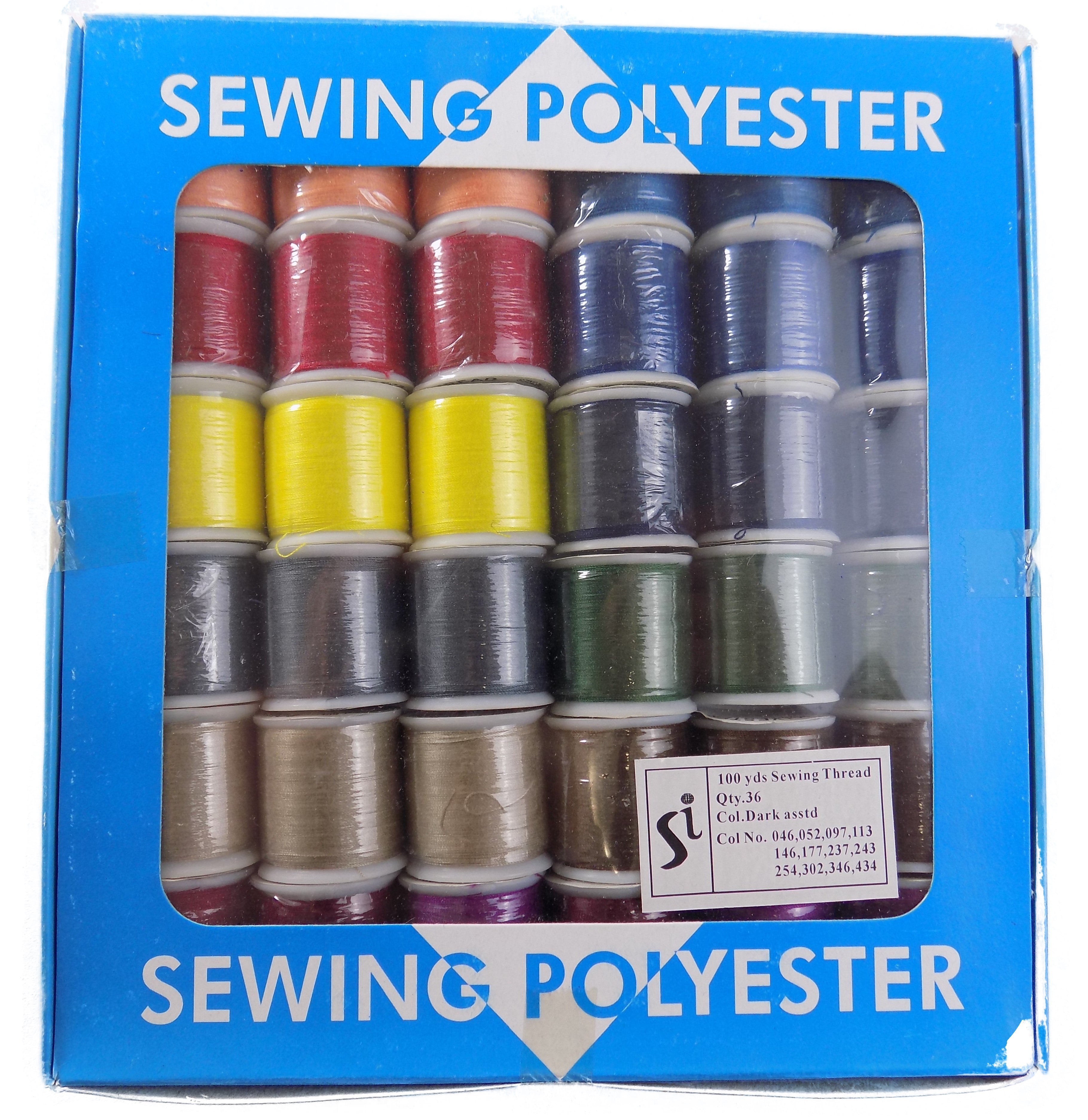 SS51D - ASSTD DARKS POLYESTER SEWING THREAD 100 YDS x 36