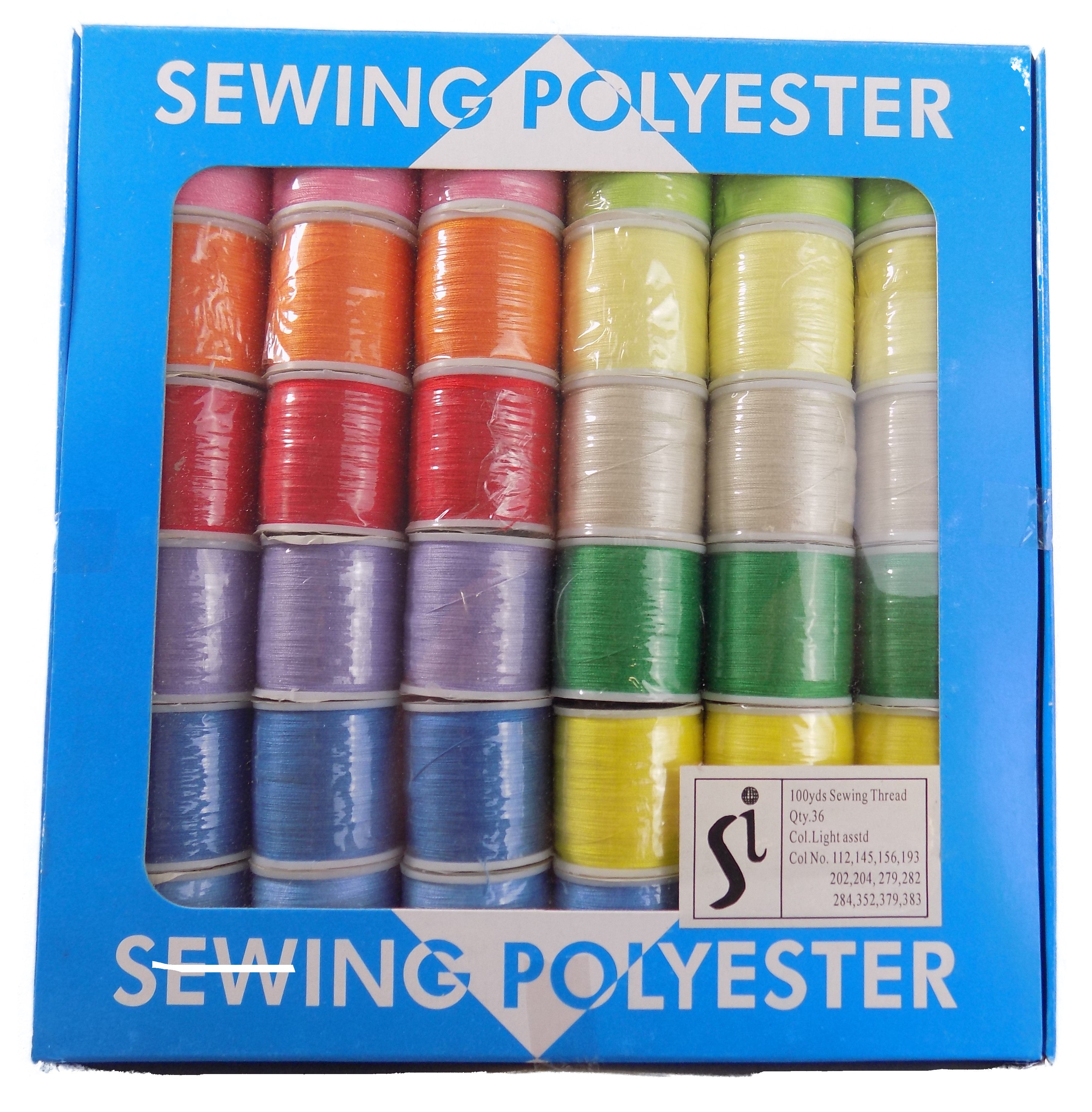 SS51L - ASSTD LIGHTS POLYESTER SEWING THREAD 100 YDS x 36