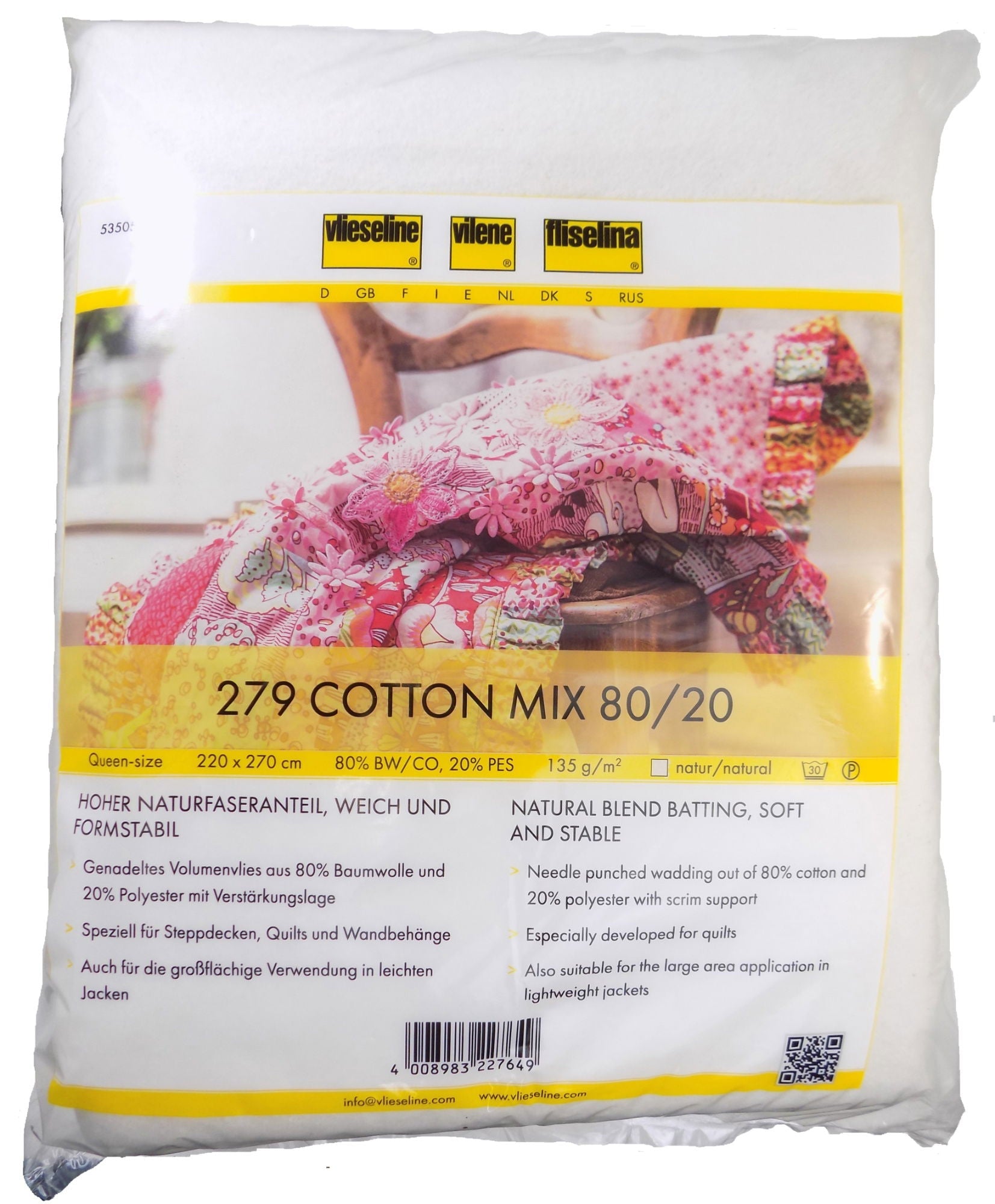 V279Q  279 11 QUEEN COTTON MIX BATTING 80/20 220X270cm SB PREPACK