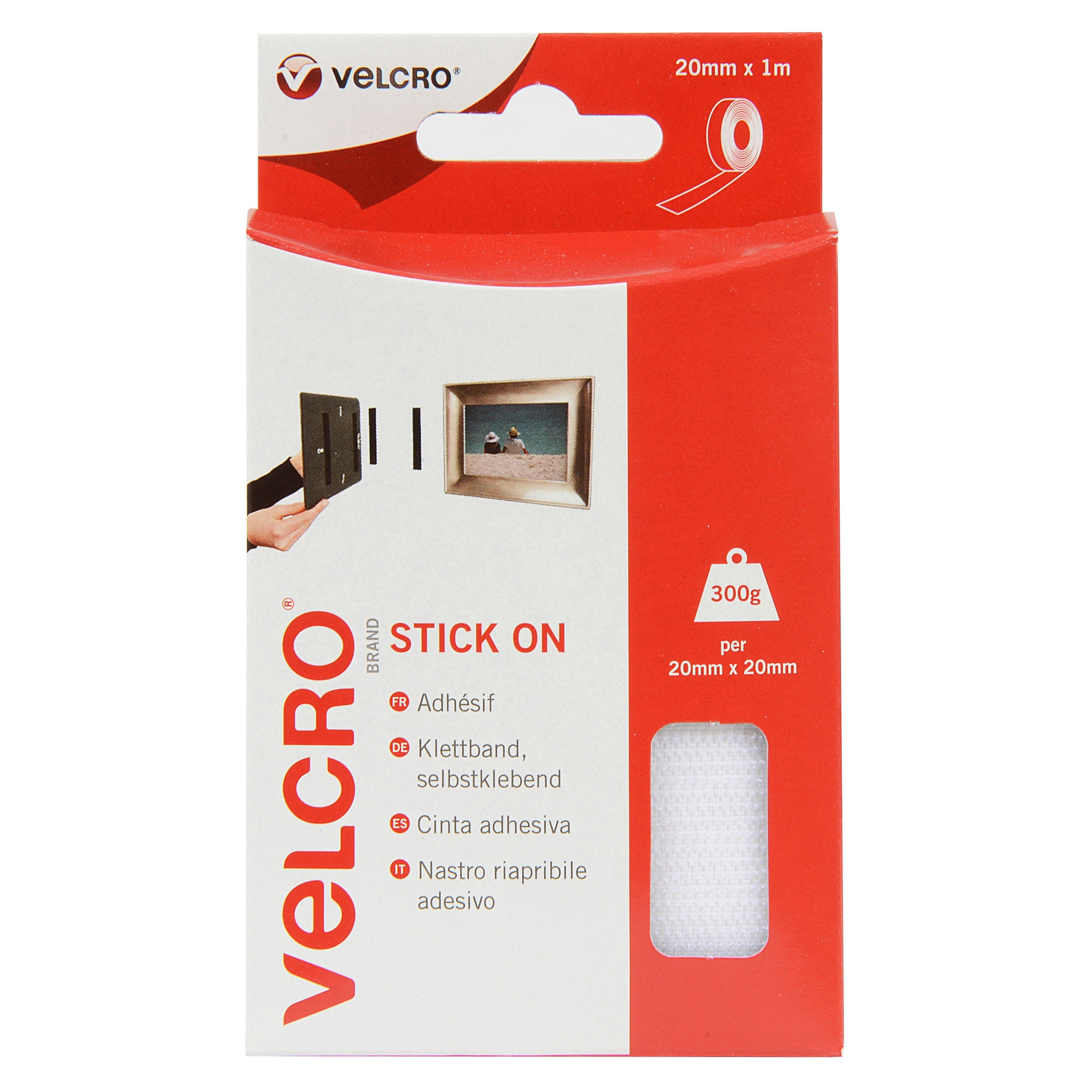 V60210 - VELCRO STICK ON TAPE 20mm X 1m WHITE