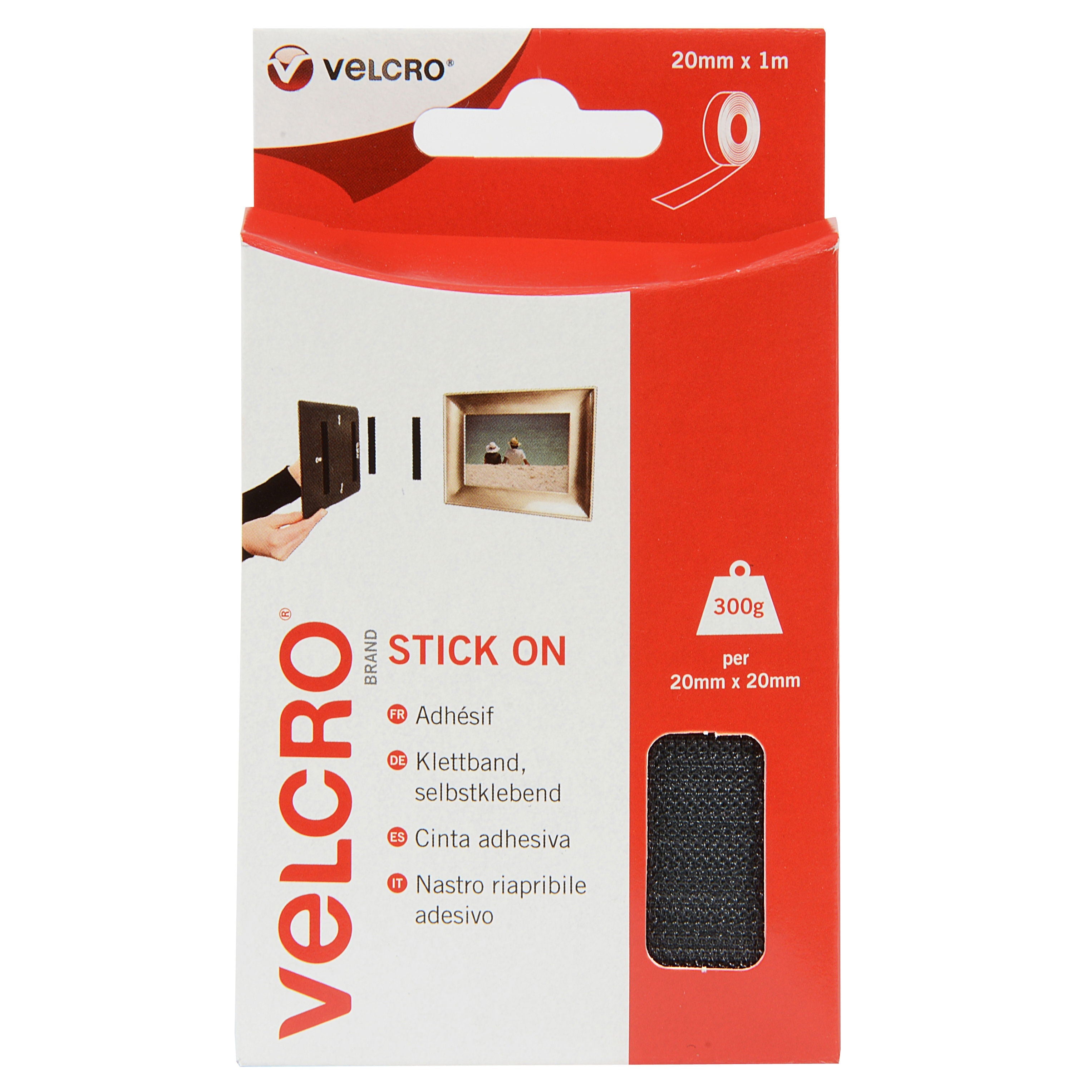 V60211 - VELCRO STICK ON TAPE 20mm X1m BLACK