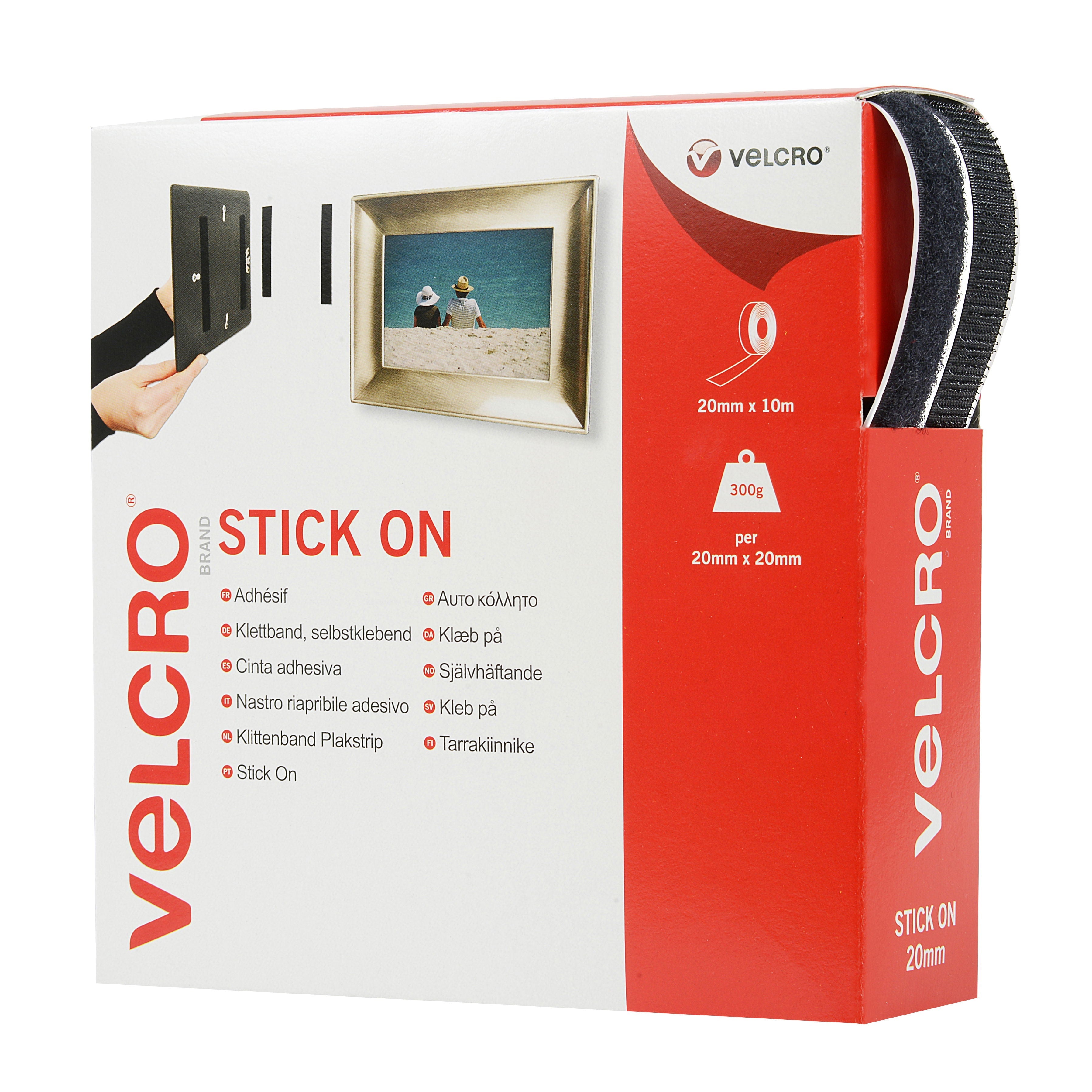 V60220 - VELCRO STICK ON 20mm X 10 m  BLACK