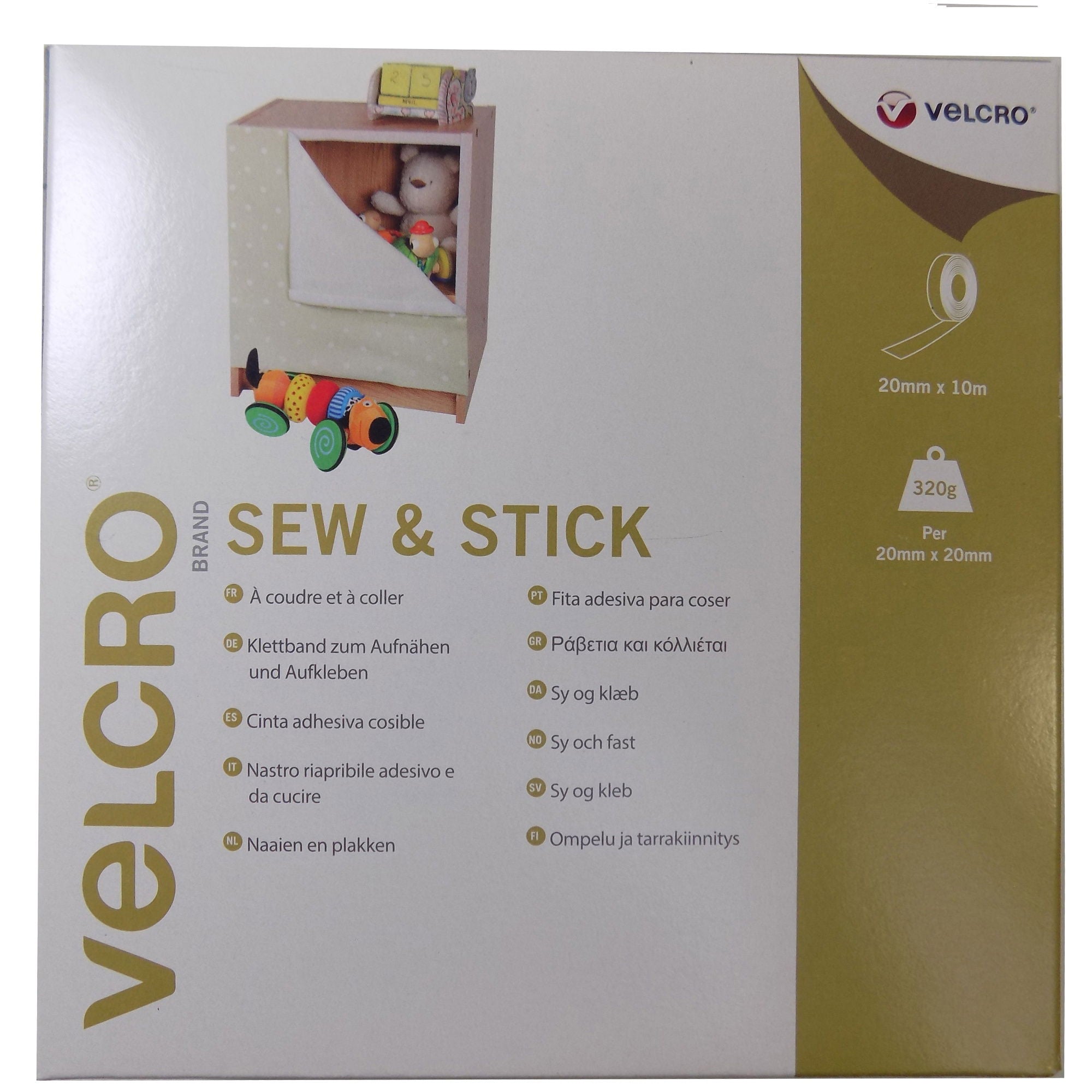V60261  **VELCRO HOOK AND LOOP SEW/STICK 20mm X10m WHITE
