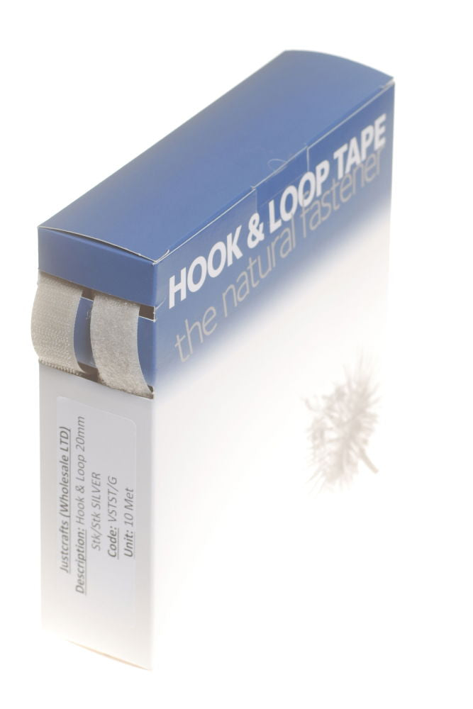 VSTST-G - HOOK & LOOP 20mm STK/STK SILVER GREY (10m BOXED)