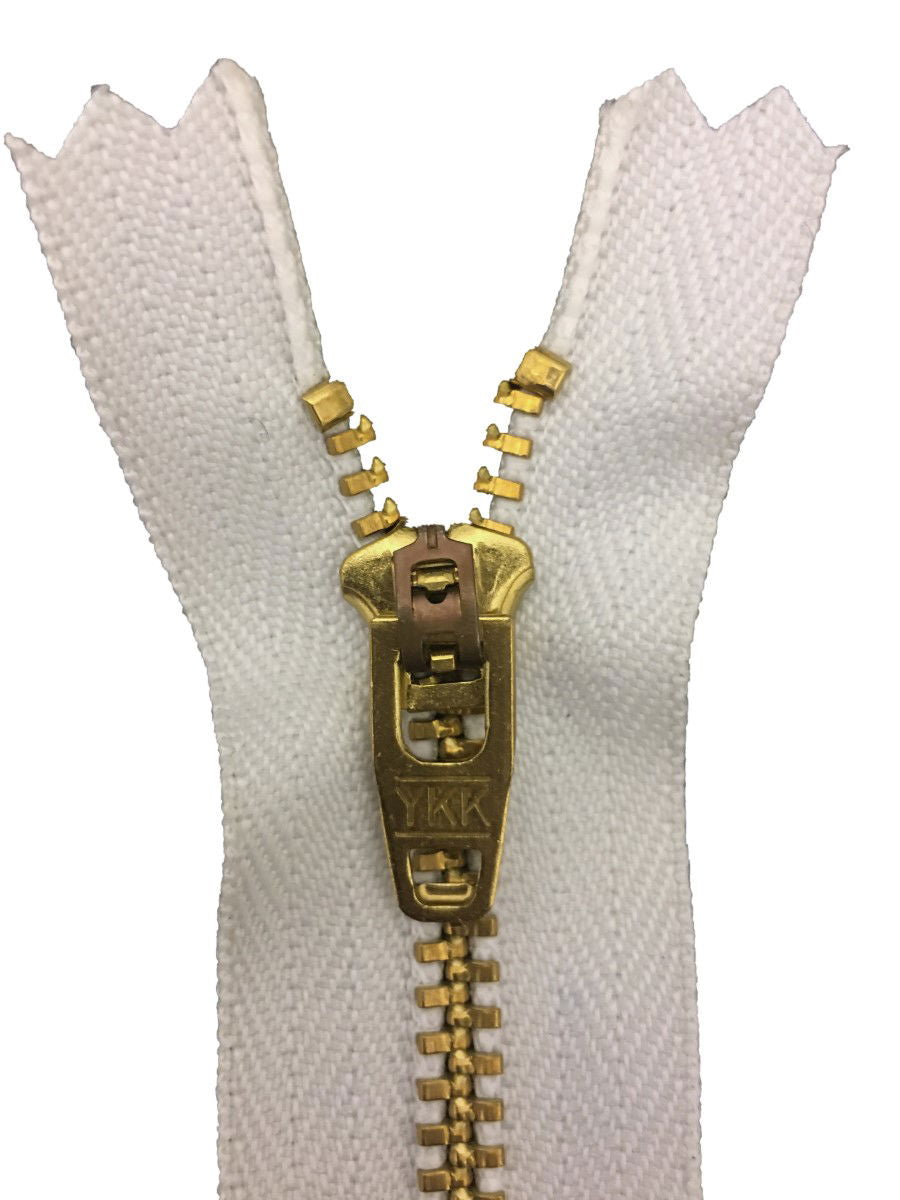YGC459-8-501 - YKK BRASS JEANS SEMI-LOCK ZIP 8 inch 20 cm 501 WHITE