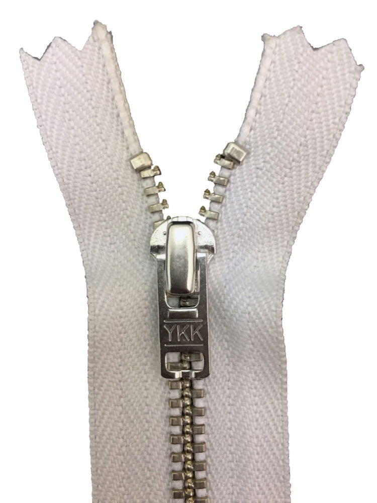 YGNC456-8-501 - YKK METAL TROUSER ZIP 8 inch 20 cm 501 WHITE