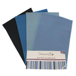 DCFL019 - DOVECRAFT A4 FELT MULTIPACK BLUES 2 X 4 COLS