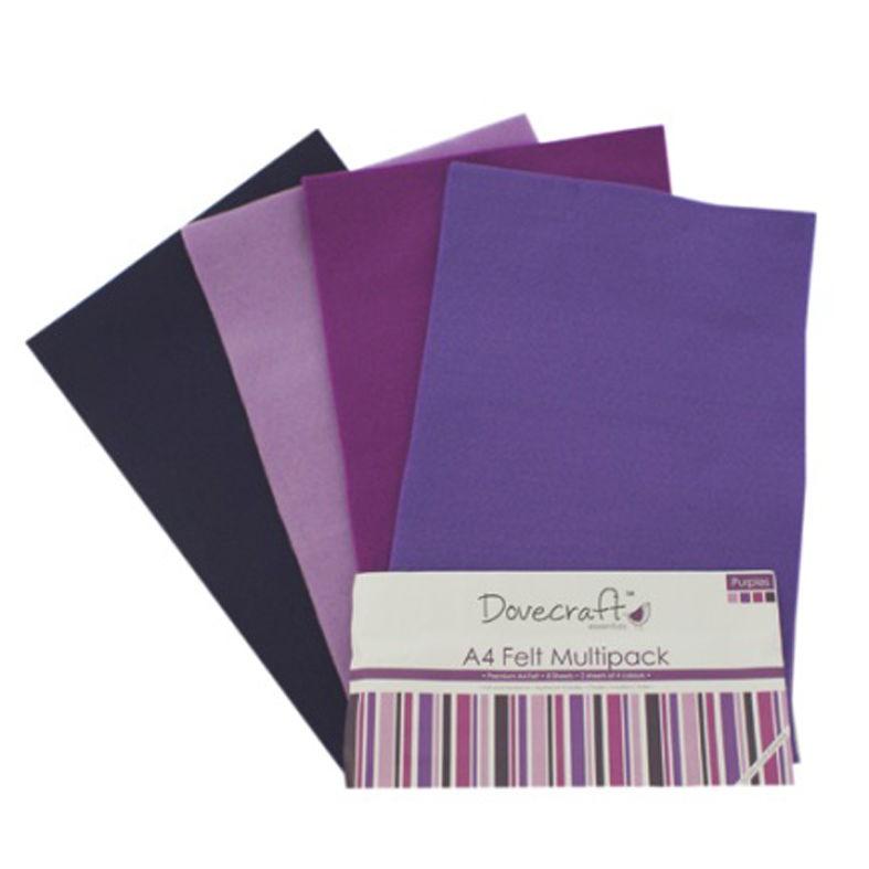 DCFL021 - DOVECRAFT A4 FELT MULTIPACK PURPLES 2 X 4 COLS