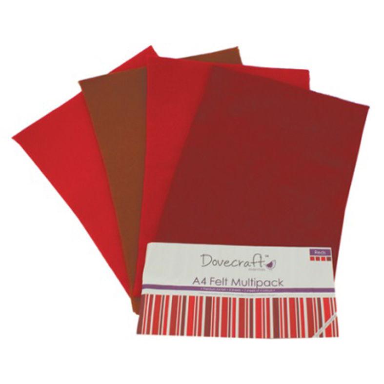 DCFL024 - DOVECRAFT A4 FELT MULTIPACK REDS 2 X 4 COLS