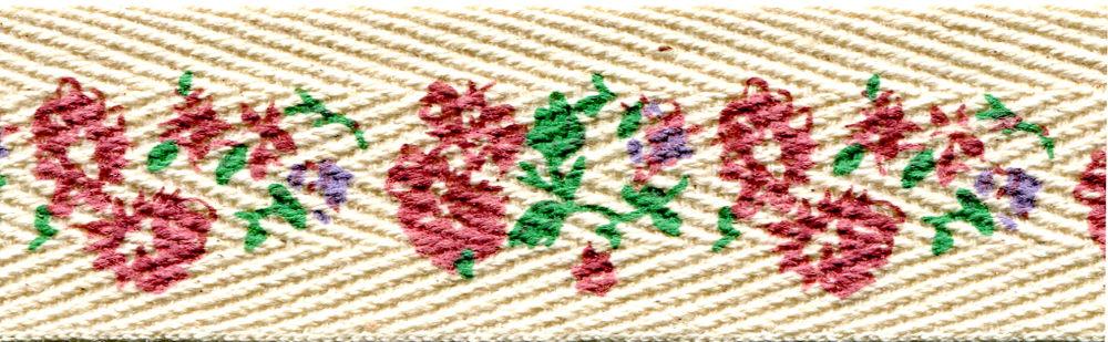 SR1423-25-NAT - SUPER RIBBON ROW OF FLOWERS 25mm NATURAL