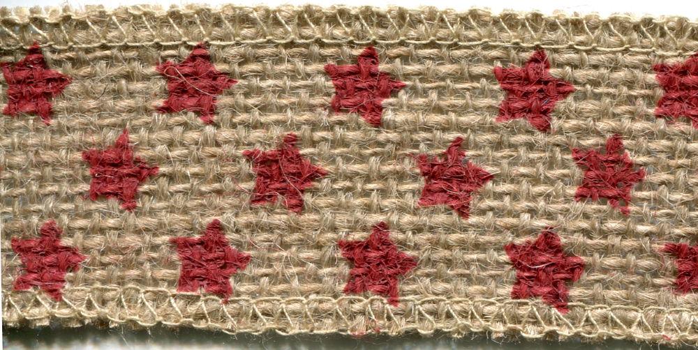 SR1509-38-STAR - SUPER RIBBON WIRED EDGE 38mm NATURAL WITH RED STARS